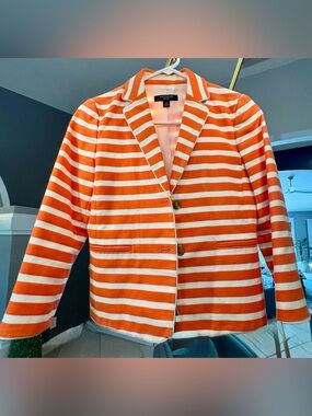 Ann Taylor Orange and White Striped Tailored Blazer
